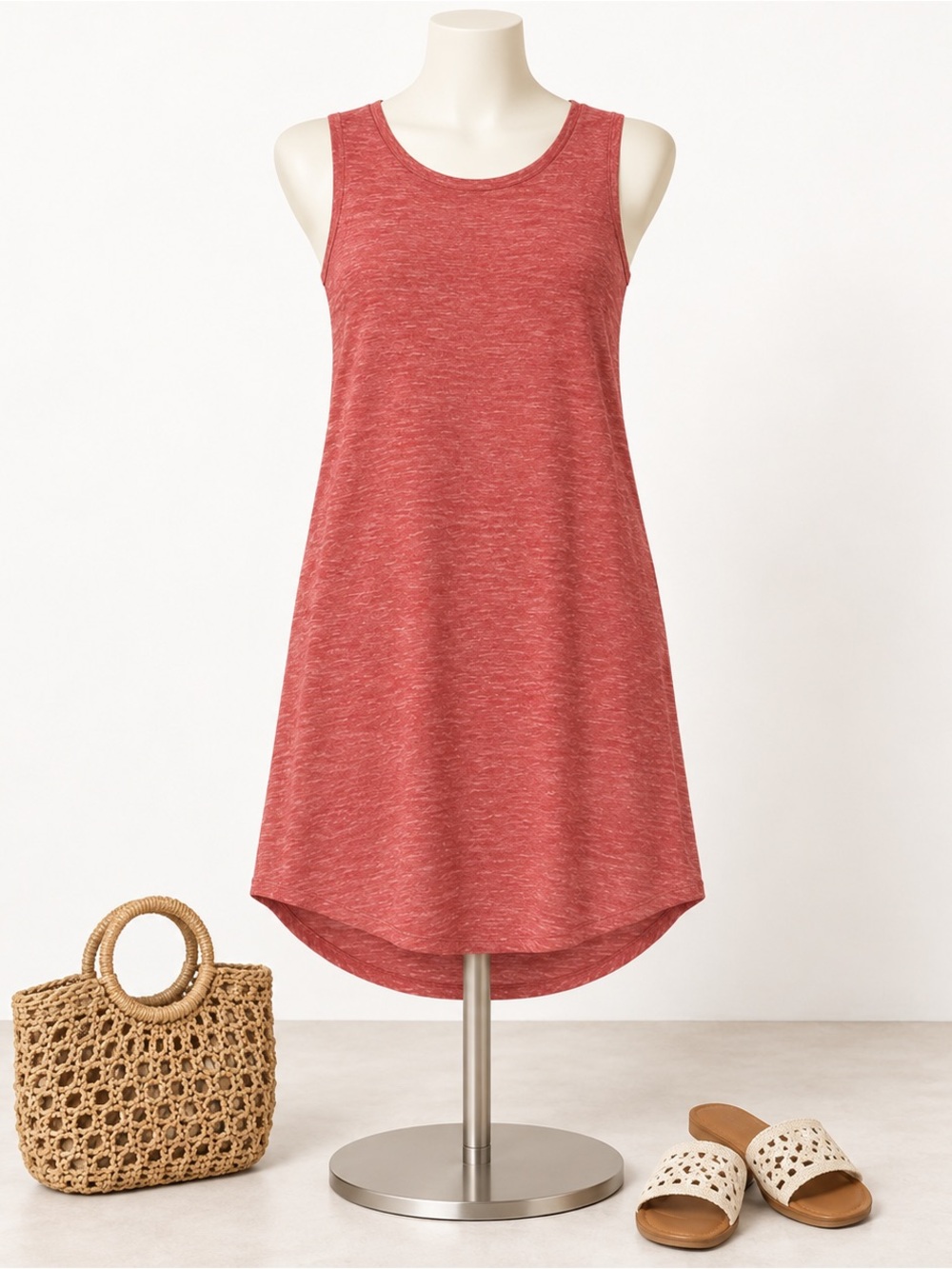 Crown & Ivy‎ Coral Sleeveless Swing Dress XL Casual Knit Midi